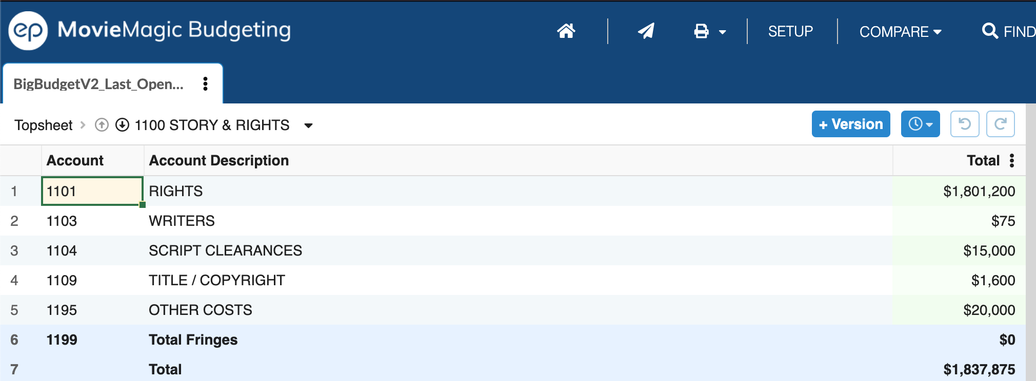 Captura de Pantalla: Vista MMB de una cuenta con fila de Excedentes