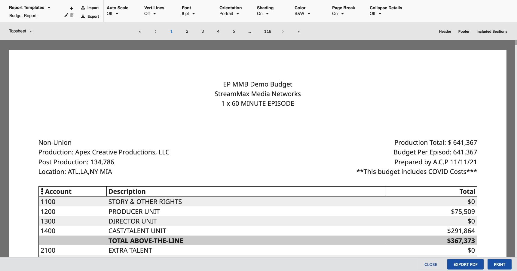 Screenshot: MMB report templates toolbar