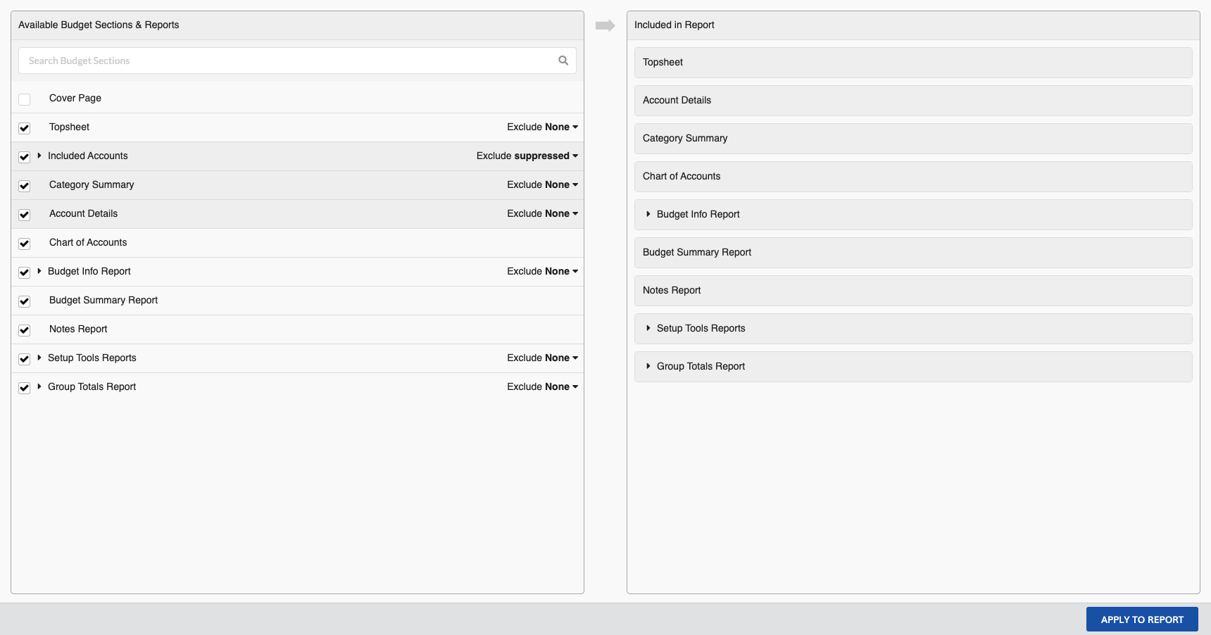 Screenshot: MMB report tri-state checkboxes