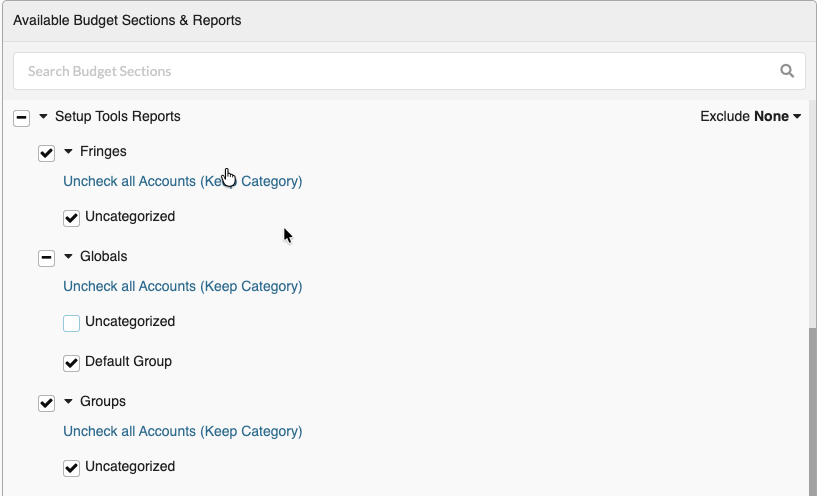 Screenshot: MMB setup screen report filtering