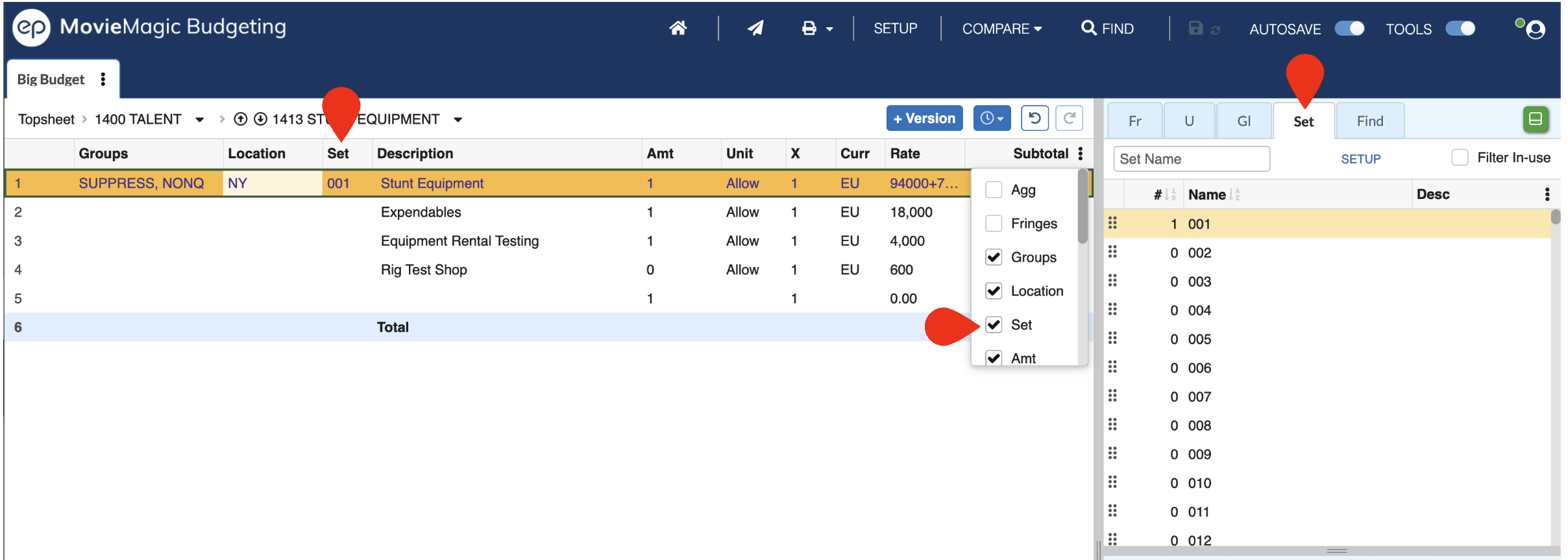 Screenshot: MMB applying Sets