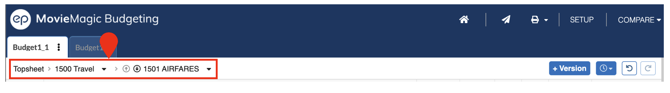 Screenshot: MMB breadcrumb navigation