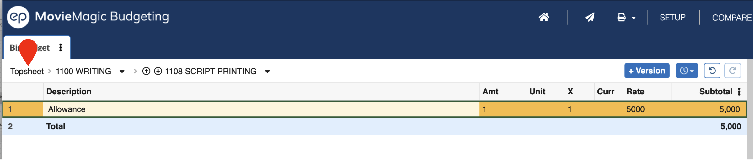 Screenshot: MMB using the breadcrumb to return to the topsheet
