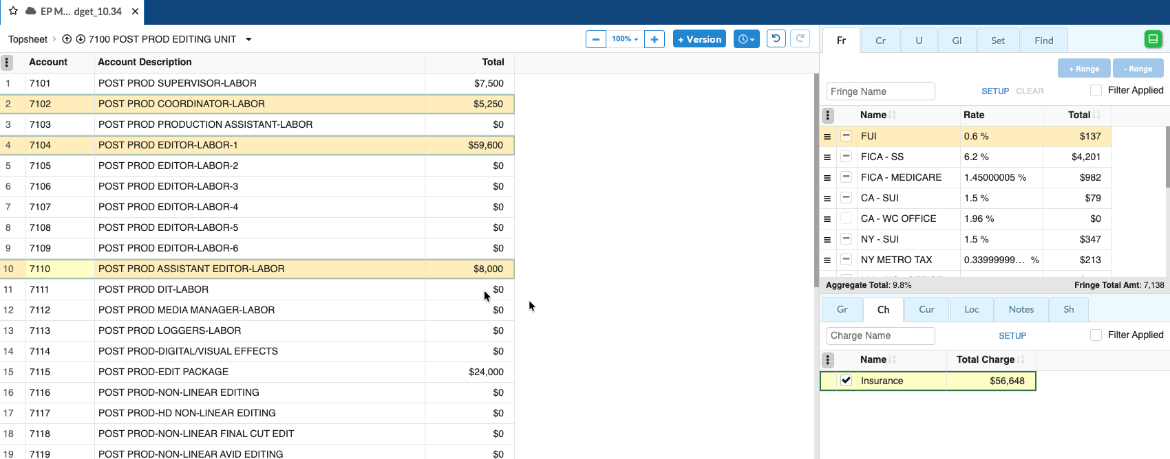 Screenshot: MMB Charges tab in the Apply Tools Pane
