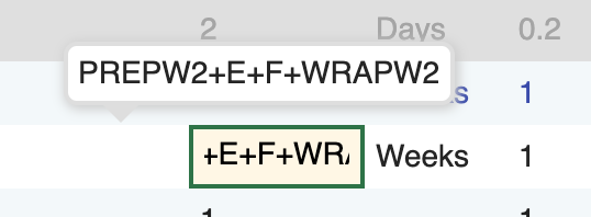 Screenshot: A cell being edited in the Detail level with a long calculation string.