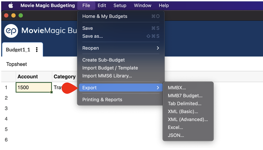 Screenshot: MMB Export options