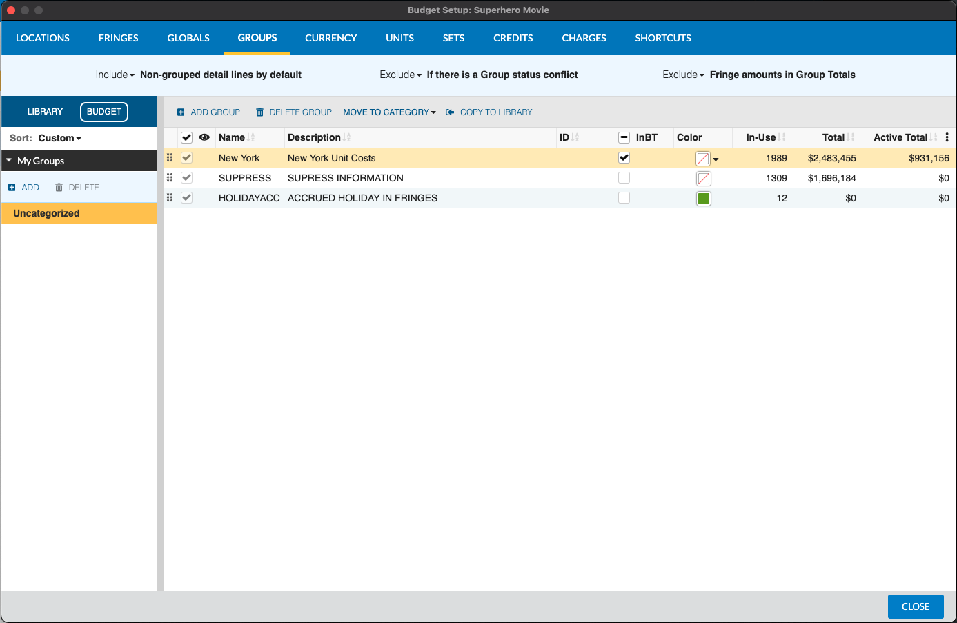 Screenshot: MMB Groups Setup