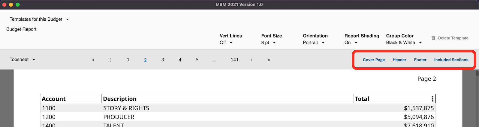 Screenshot: MMB Header button