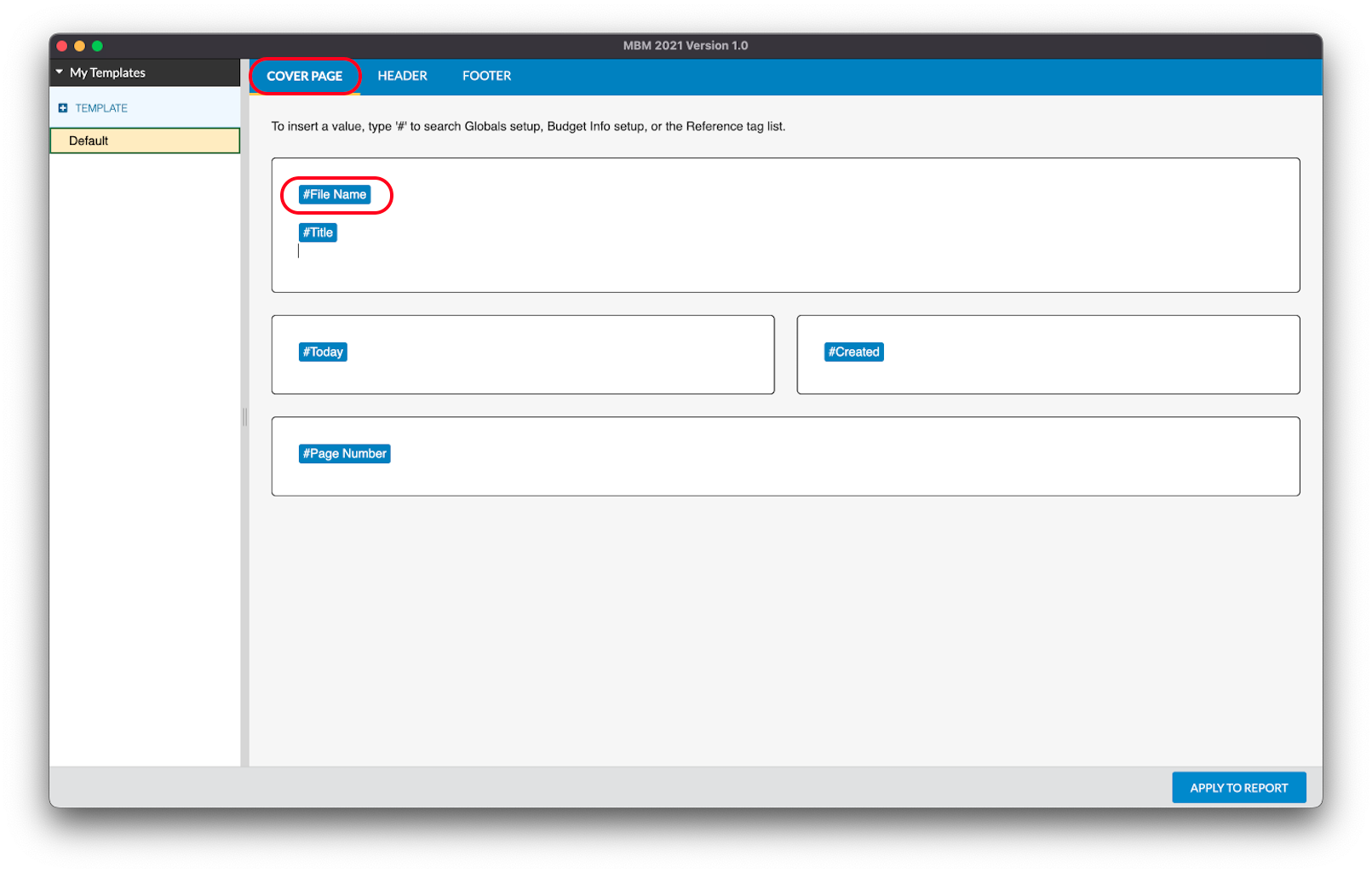 Screenshot: MMB Header/Footer interface