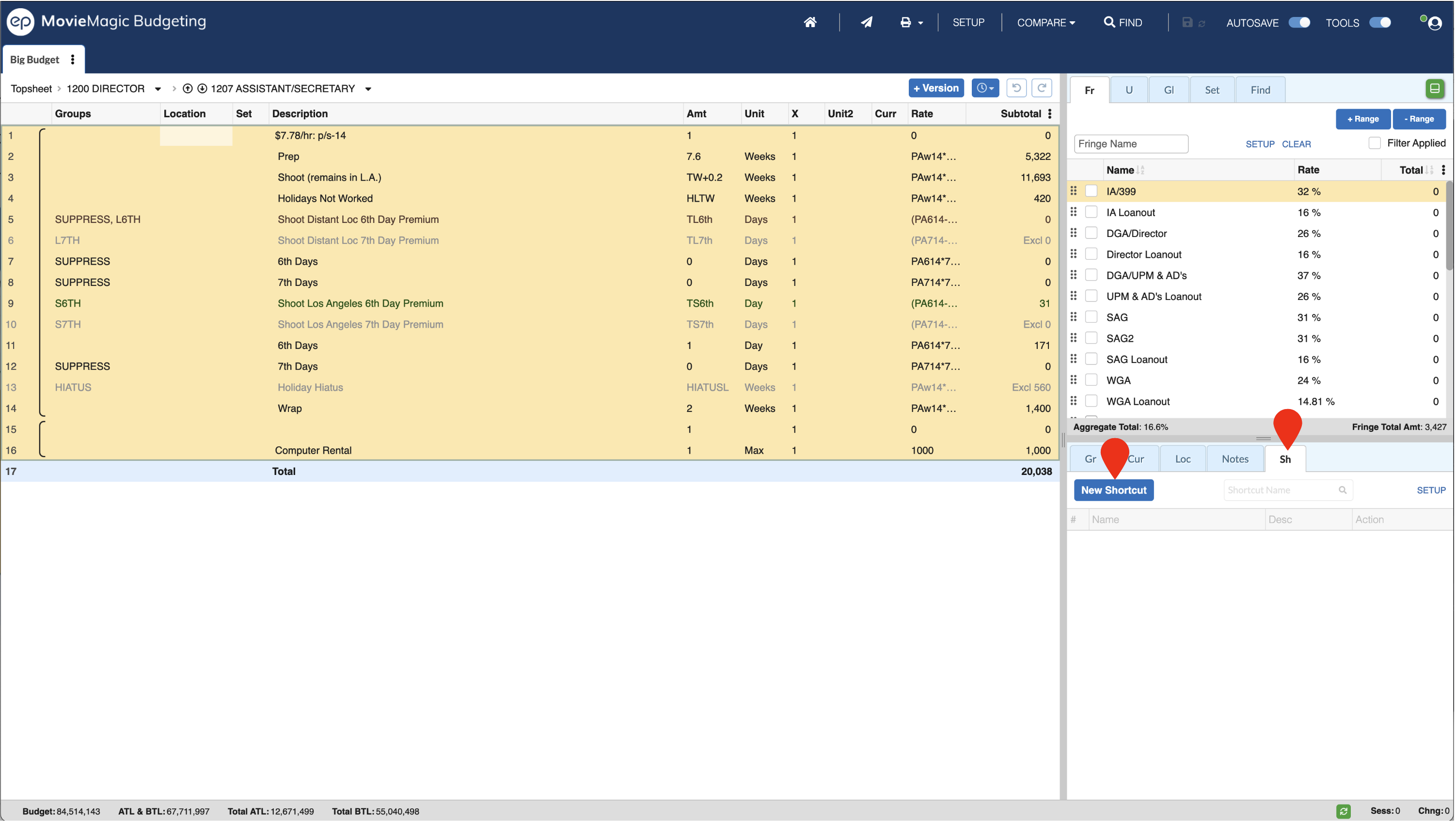 Screenshot: MMB creating line-type shortcuts