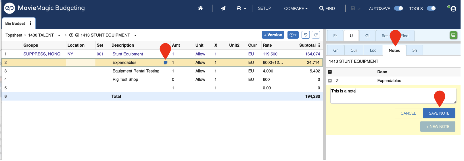Screenshot: MMB create a note