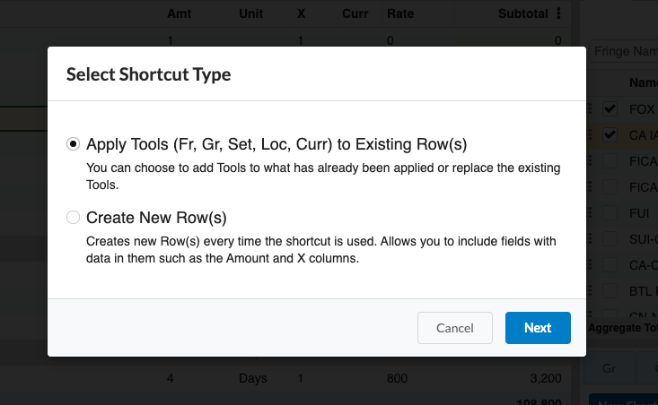 Screenshot: MMB selectiong the shortcut type
