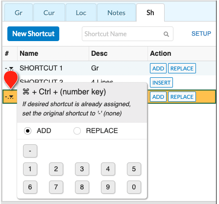 Screenshot: MMB assigning a keyboard command to a shortcut