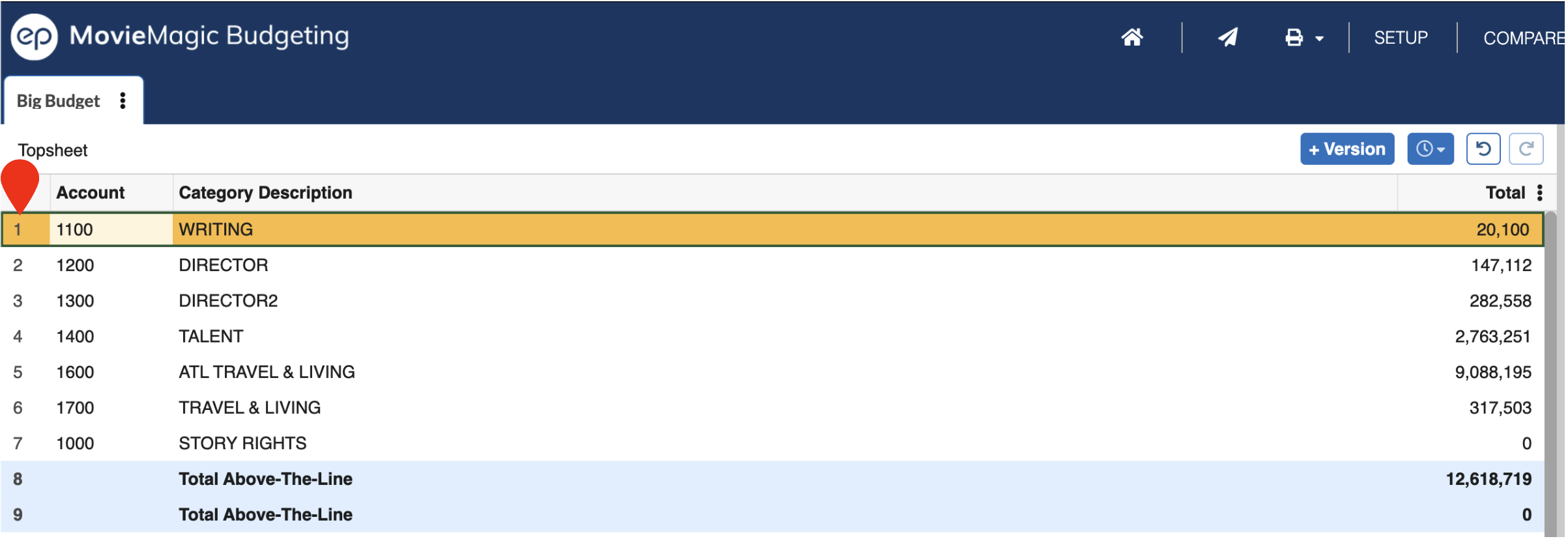 Screenshot: MMB topsheet drilling down by line number