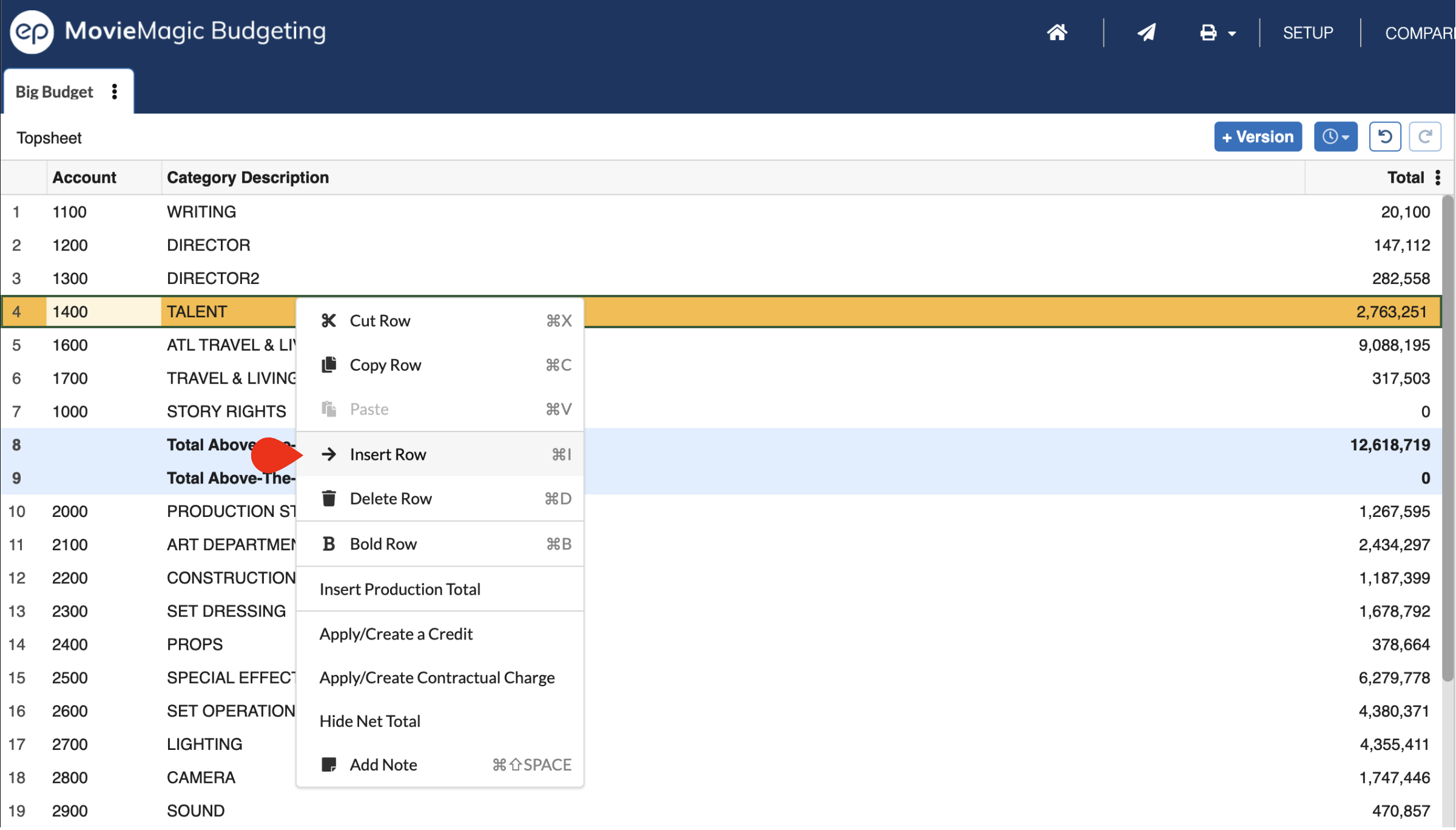 Screenshot: Insert Row